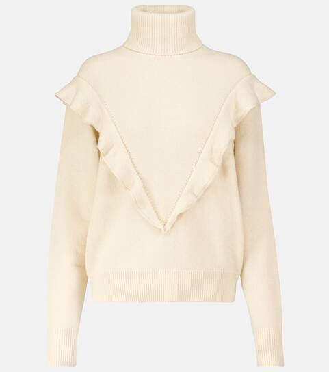 white ruffle turtleneck