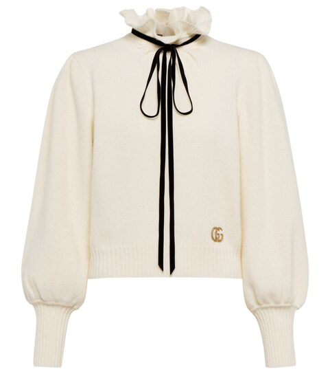 blusa ruffle bow neck gucci
