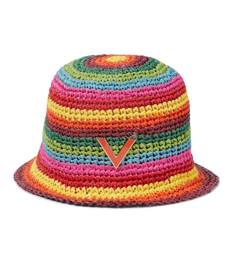 Valentino - Striped crochet bucket hat 