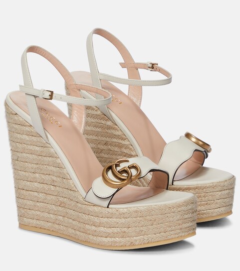 Gucci - Leather espadrille wedge sandals | Mytheresa