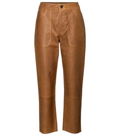 Emma high-rise leather straight jeans 