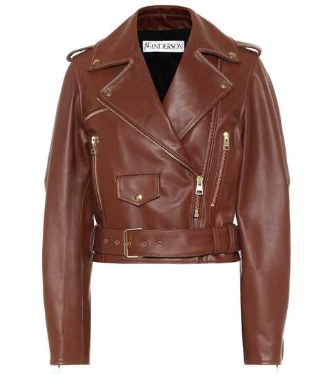 cropped leather moto jacket