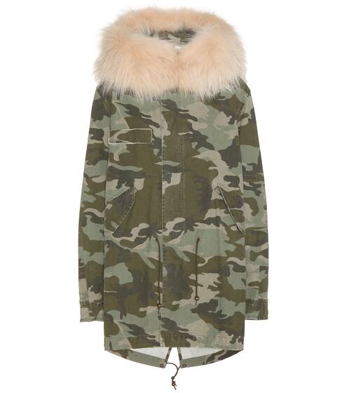 Mr & Mrs Italy Midi printed cotton parka with fur