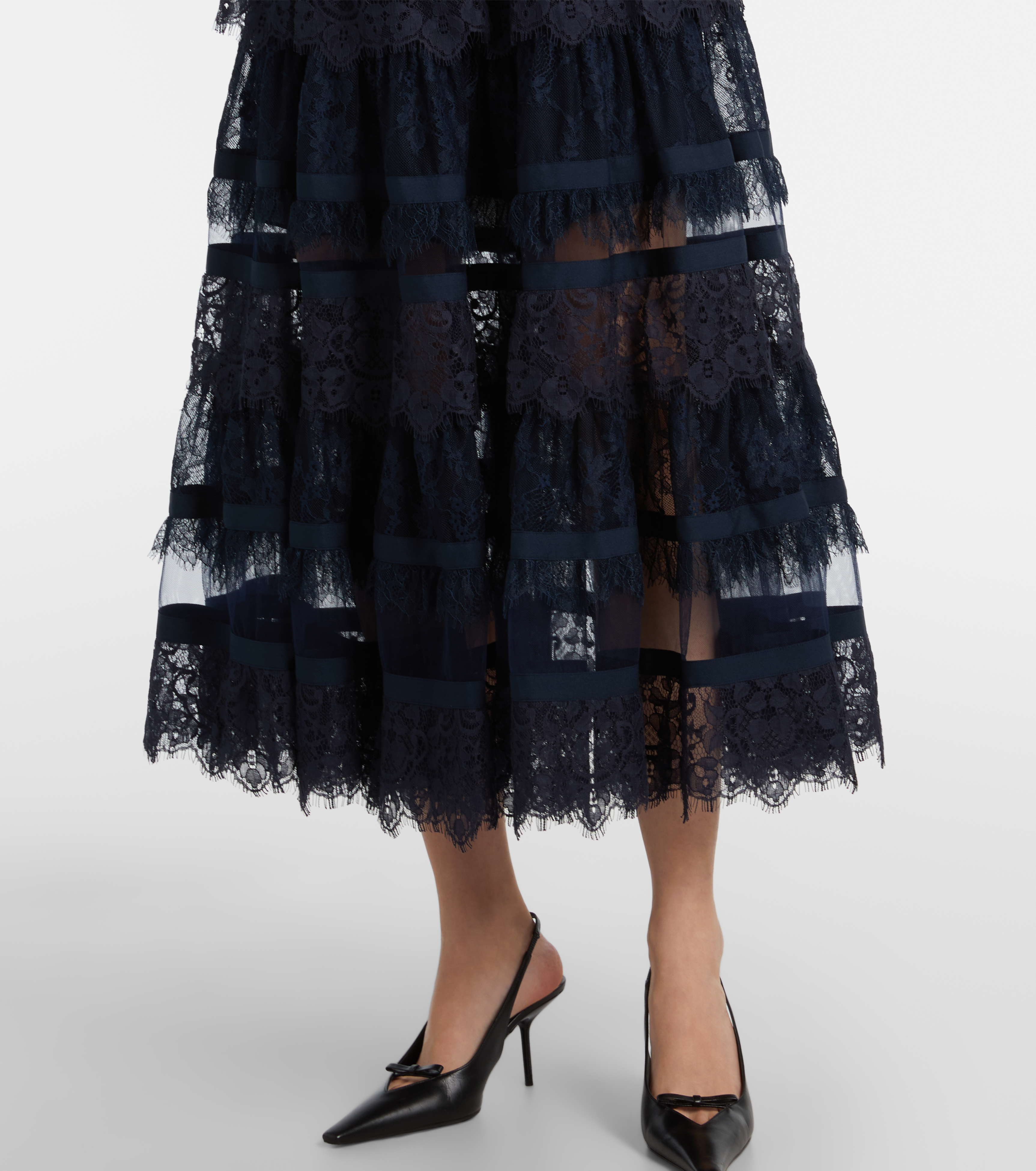 Tie-neck lace midi dress — Image 6