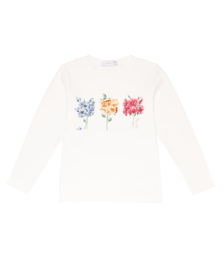 Monnalisa Embellished floral jersey top