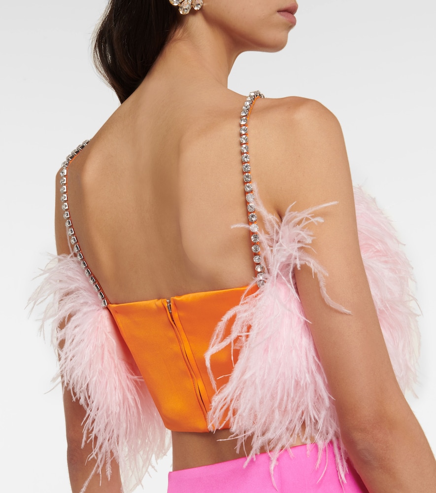  Self-portrait Self-portrait Cropped-top Aus Satin Mit Federn 