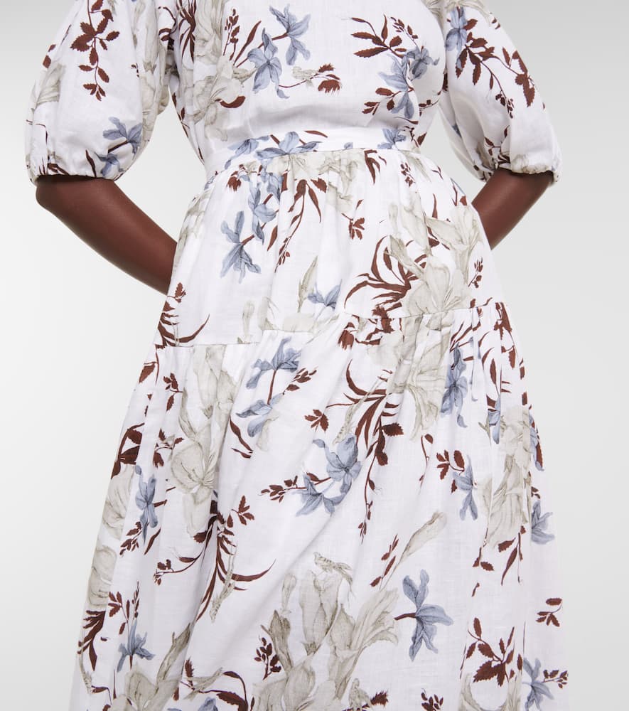 Shop Erdem Olympia Printed Linen Midi Skirt In Tropical Bloom White