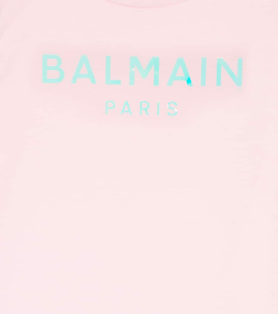 Balmain Teen Girls Pink Cotton Logo T-shirt In Plum