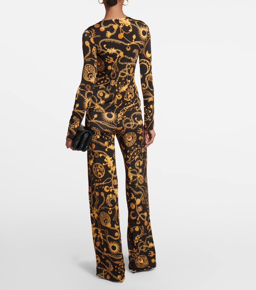 Marine Serre Black Blouse With All-over Graphic Print And Gathering Detail In Ornament Black