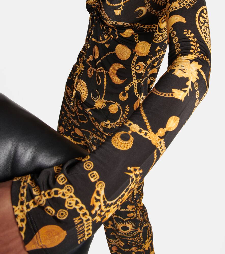 Marine Serre Black Blouse With All-over Graphic Print And Gathering Detail In Ornament Black