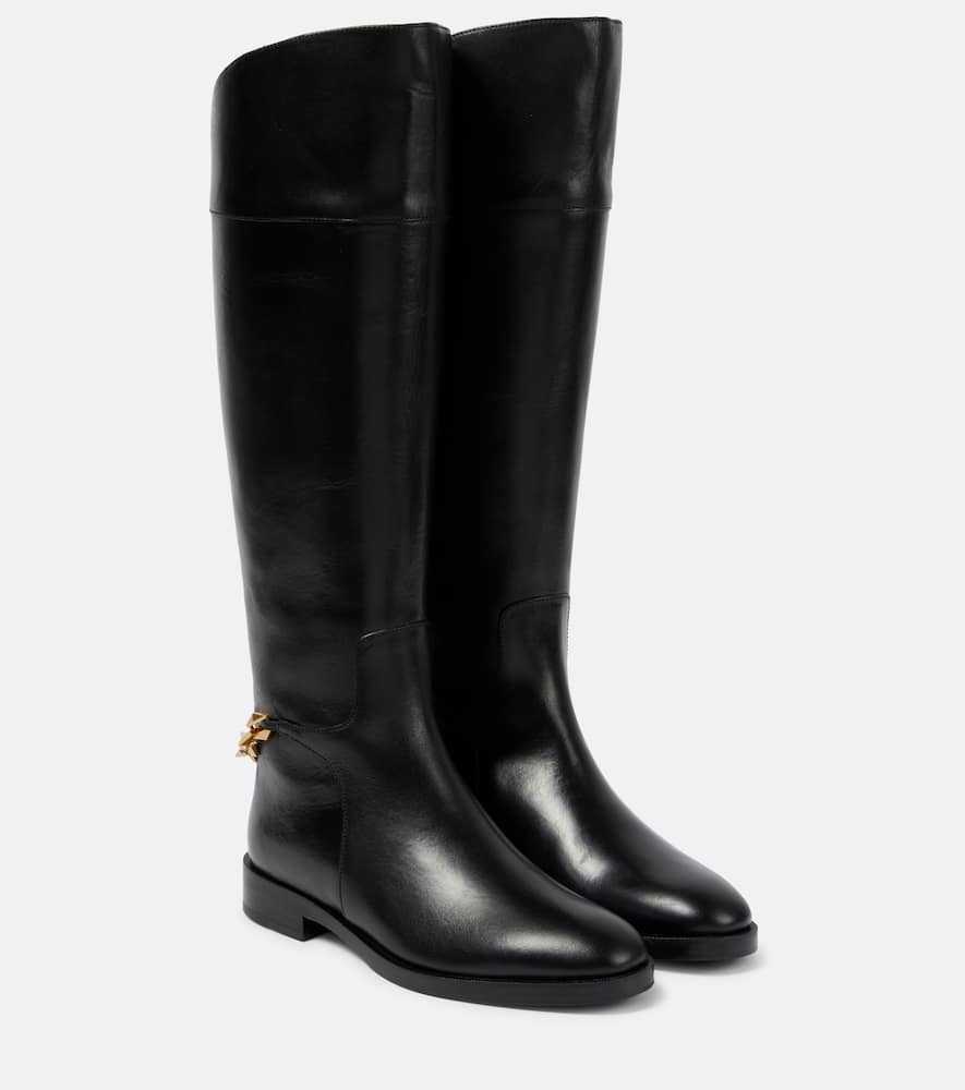 Jimmy Choo Nell Leather Chain Tall Riding Boots In Black