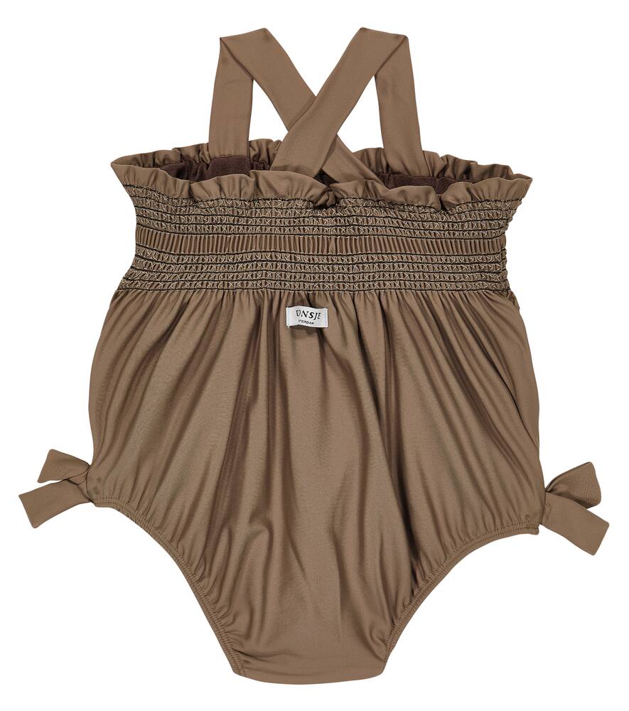 Shop Donsje Baby Xori Shirred Swimsuit In Taupe