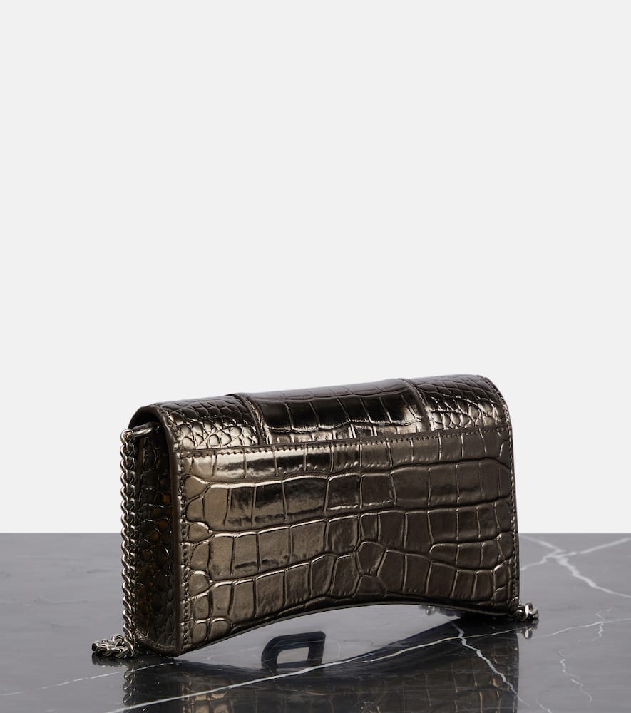 Balenciaga Hourglass Leather Wallet On Chain In Metallic