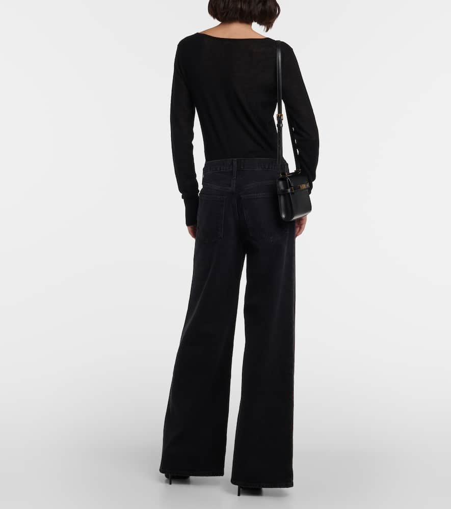 Shop Agolde Clara Low-rise Wide-leg Jeans In Black