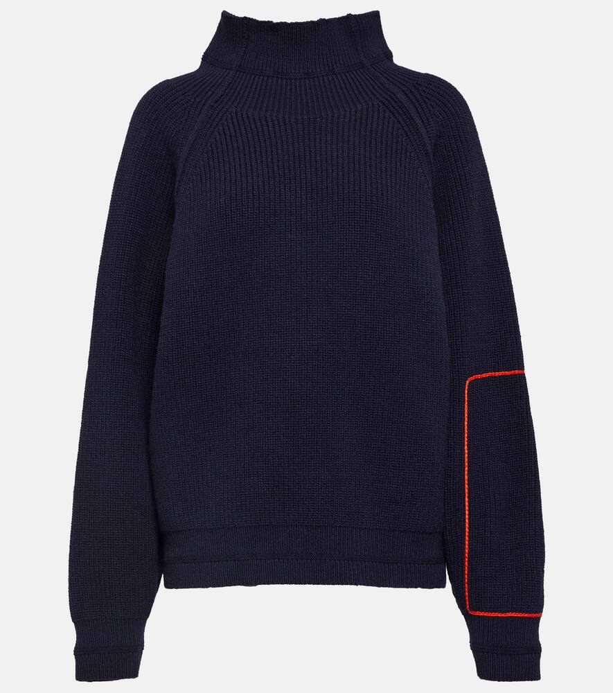 Victoria Beckham Oversized Funnel-neck Wool Sweater In Blue