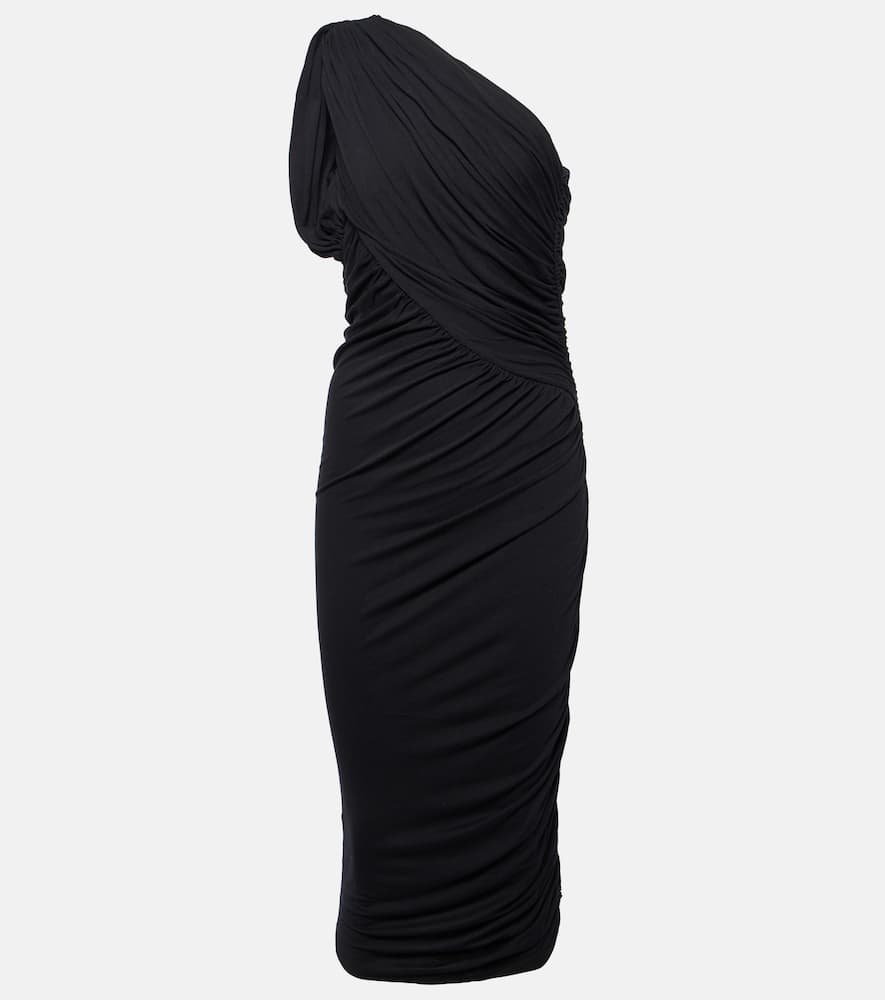 Shop Rick Owens Lilies Amira Draped Jersey Midi Dress In Black