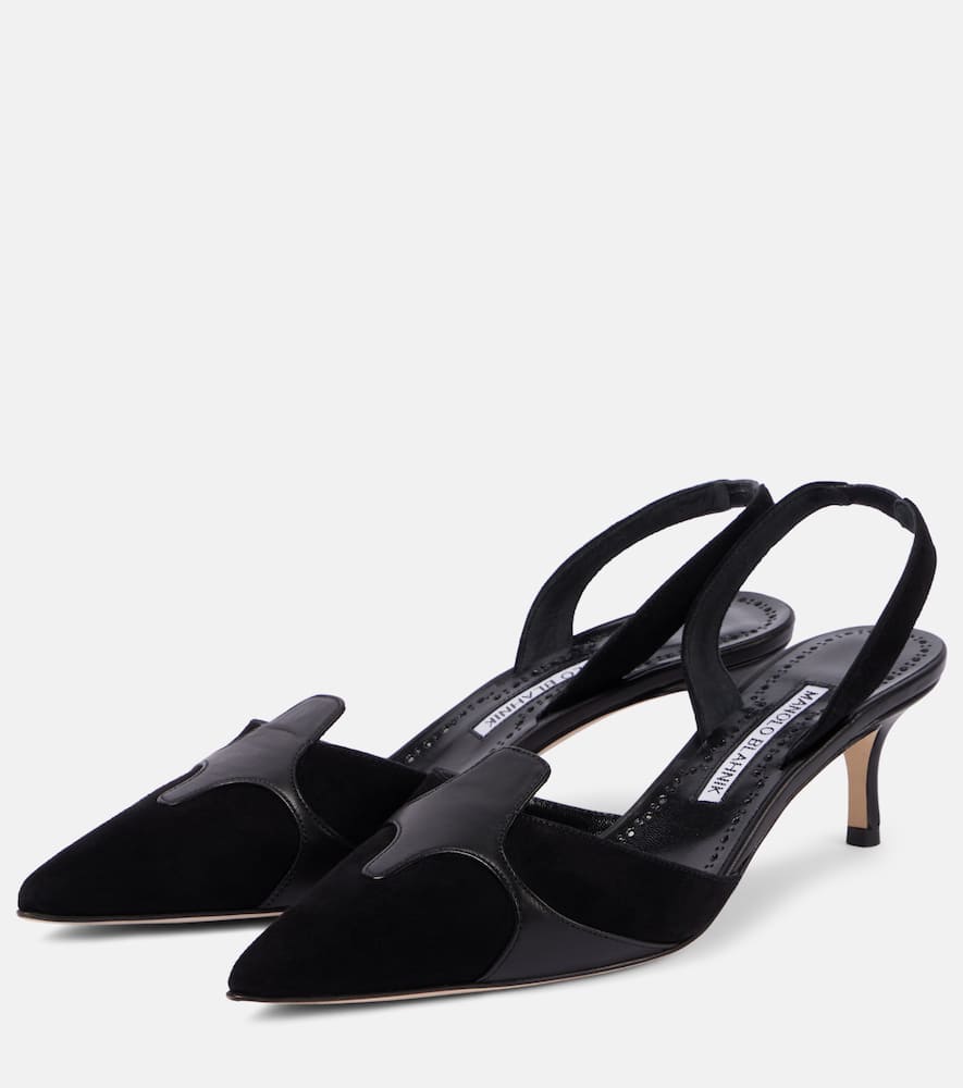 Manolo Blahnik Poligleto 50 Suede Slingback Pumps In Black