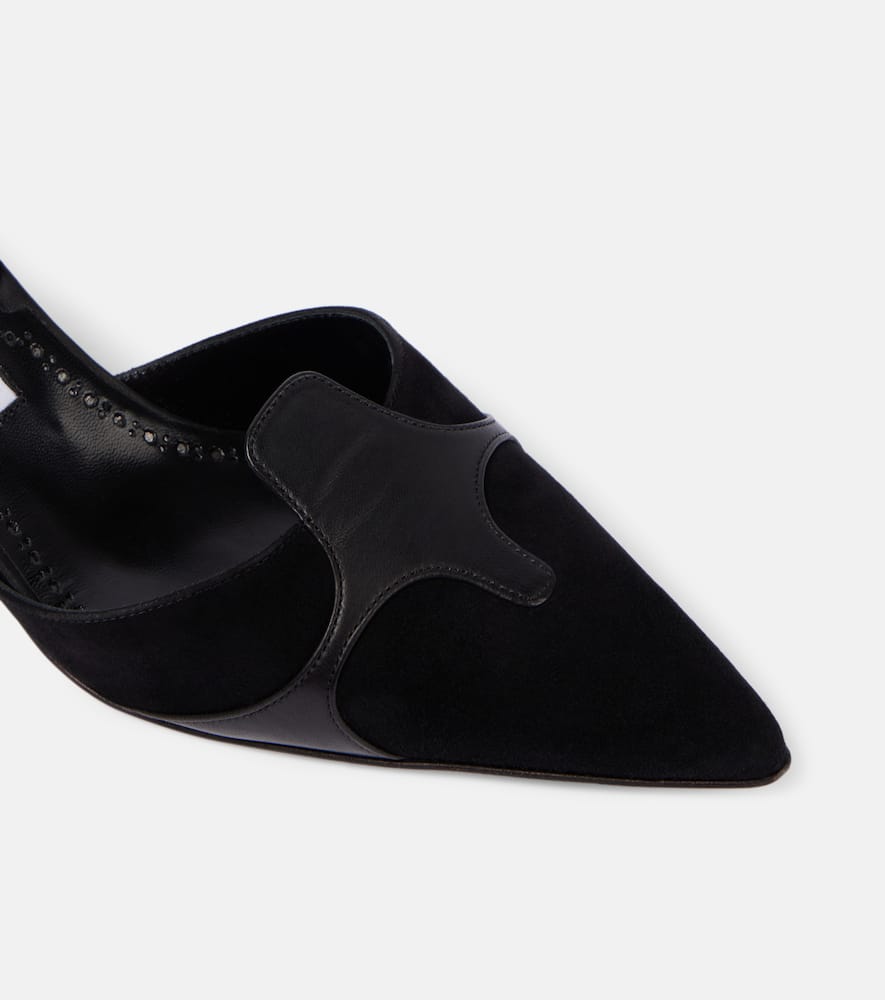 Manolo Blahnik Poligleto 50 Suede Slingback Pumps In Black