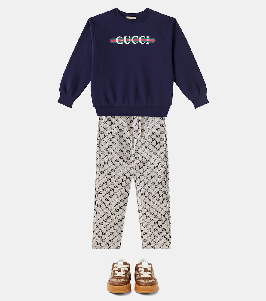 GUCCI WEB STRIPE LOGO COTTON JERSEY SWEATSHIRT