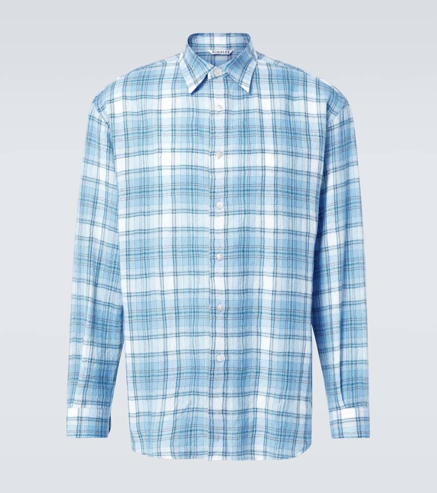 Auralee Airy Checked Wool Shirt In Blue