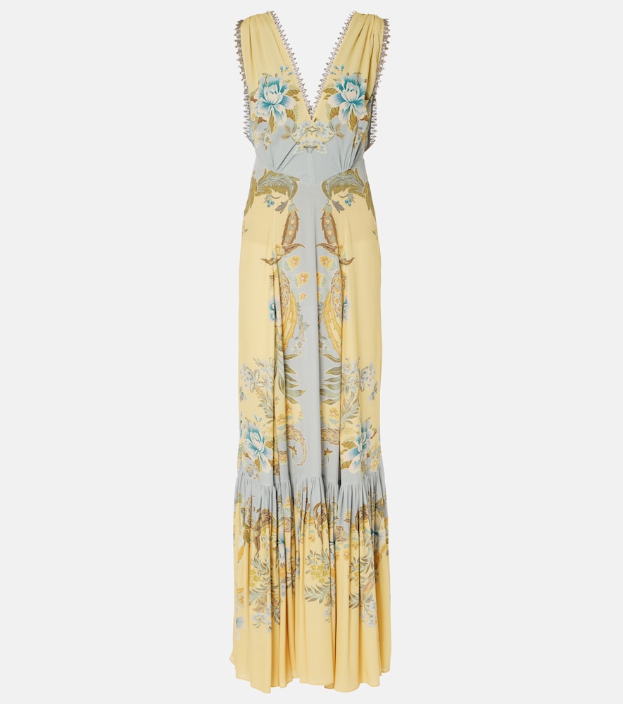 Etro Women's Yellow Floral Crepe De Chine Maxi Dress UK Size 16 - Mytheresa