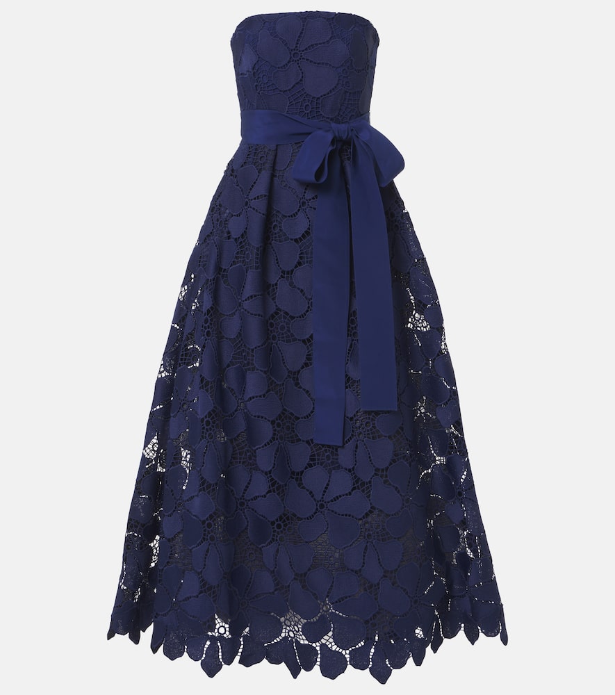 Elie Saab Lace Bustier Gown In Blue