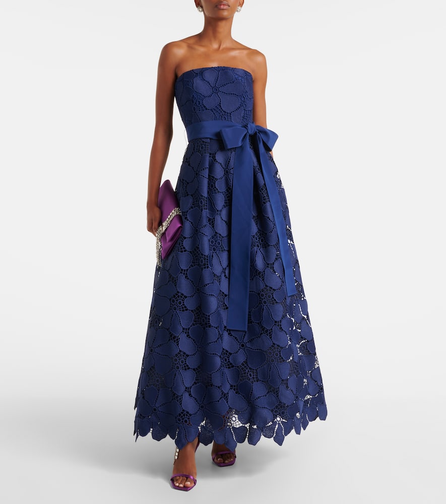 Elie Saab Lace Bustier Gown In Blue