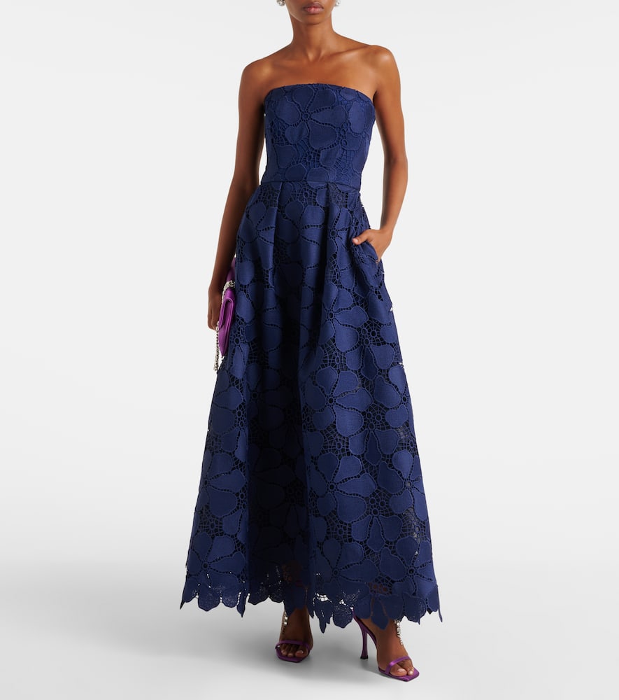 Elie Saab Lace Bustier Gown In Blue