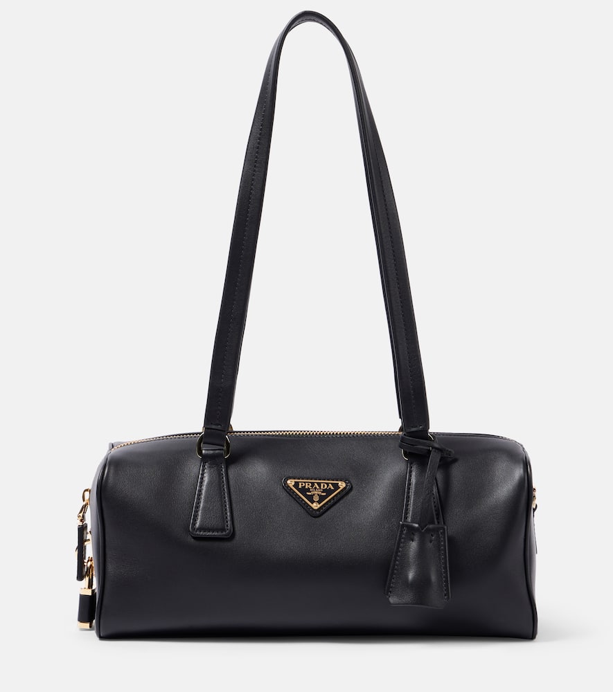 Prada Womens Grey Brand-plaque Medium Leather Shoulder Bag In Gray