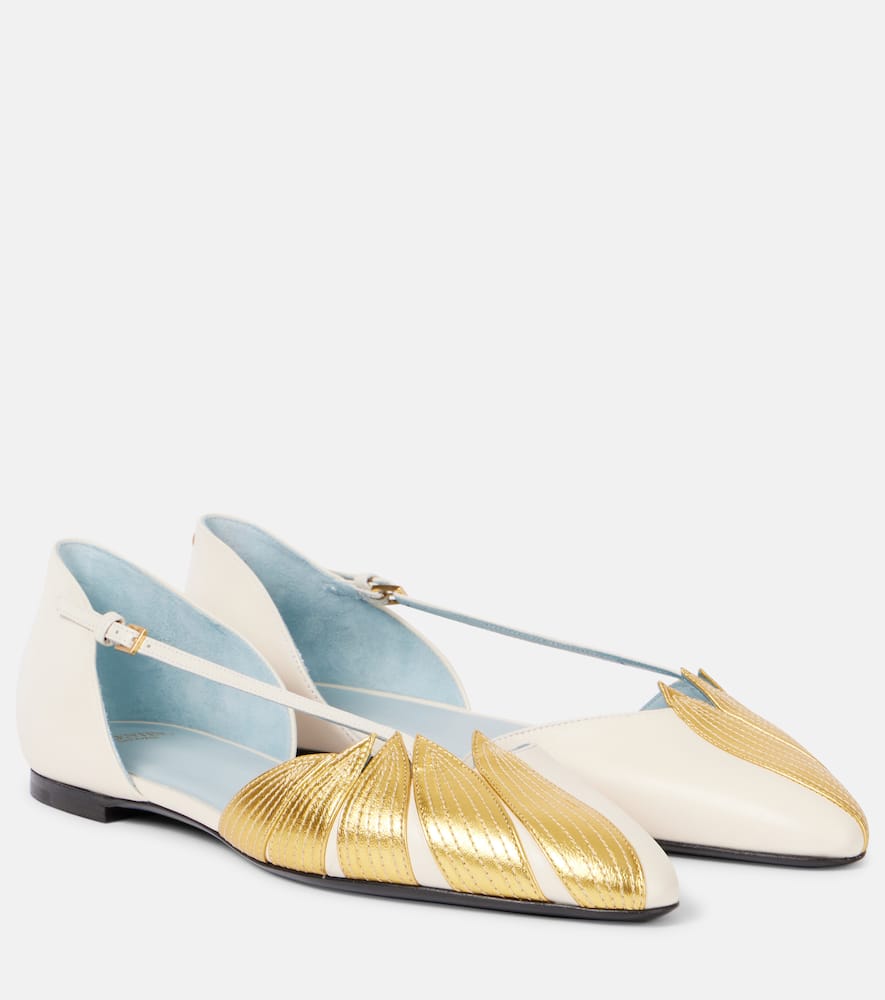 Valentino Foliefoliage Metallic Leather Ballet Flats In White