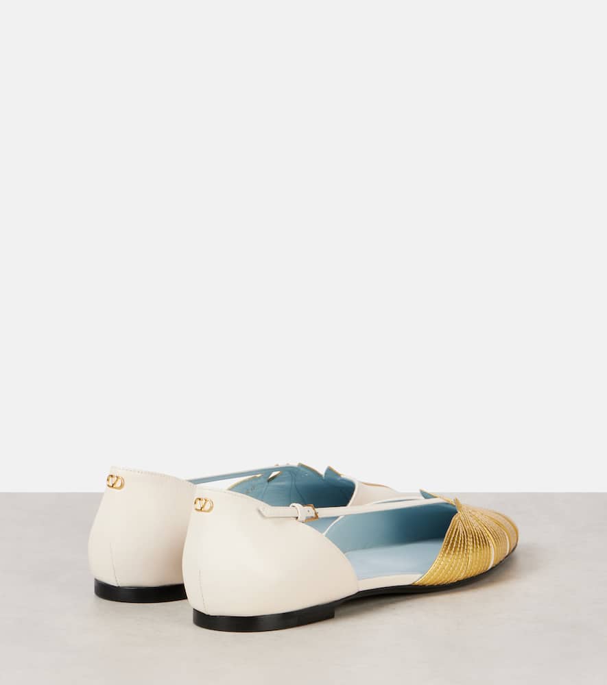 Valentino Foliefoliage Metallic Leather Ballet Flats In White