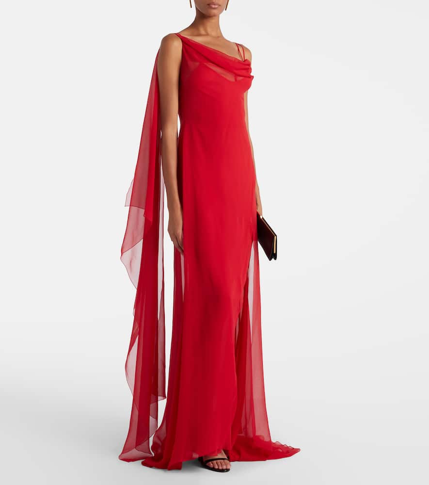 Blumarine Asymmetric Draped Silk Georgette Gown In Red