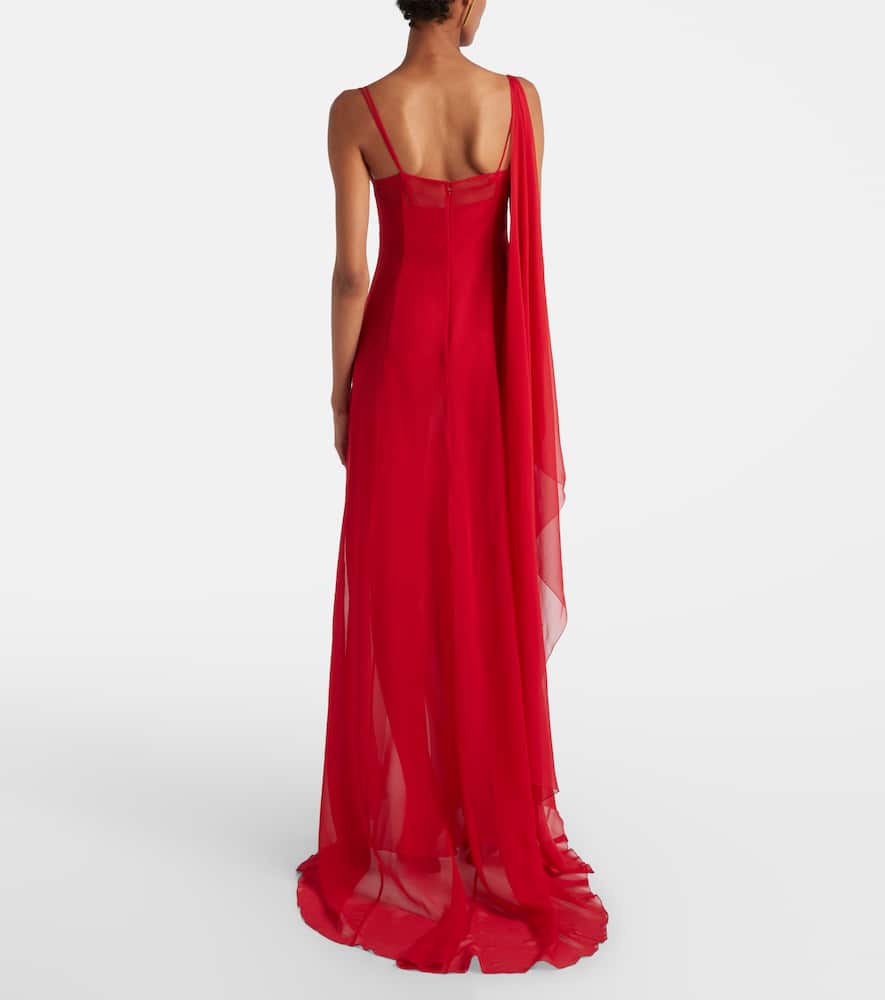 Blumarine Asymmetric Draped Silk Georgette Gown In Red