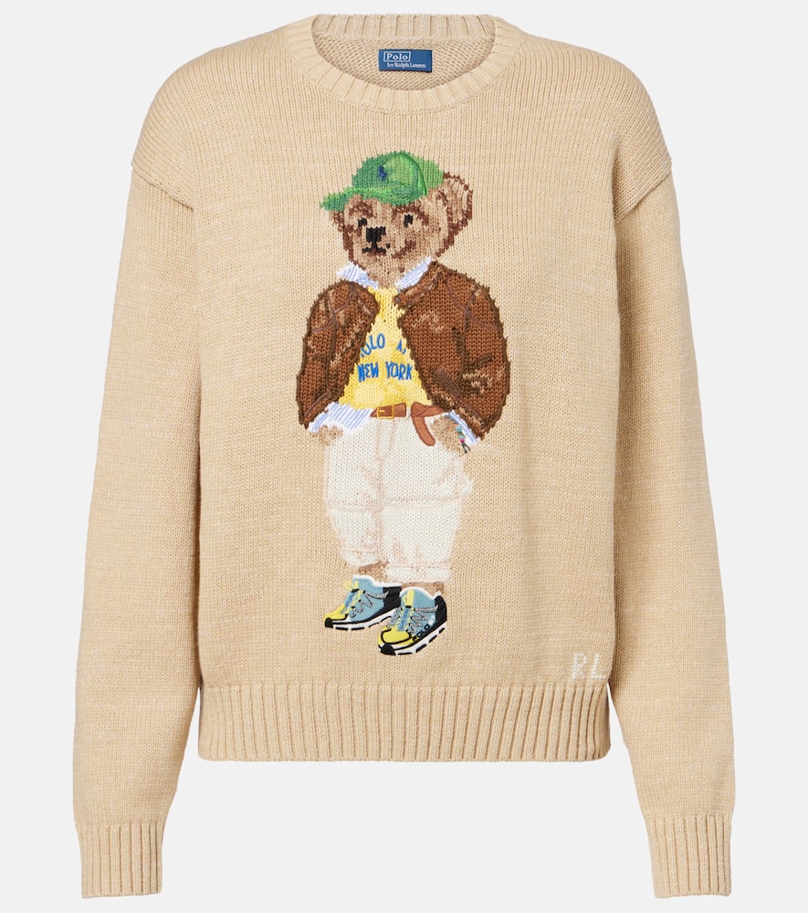 Polo Ralph Lauren Beige Cotton Polo Bear Jumper In Sand