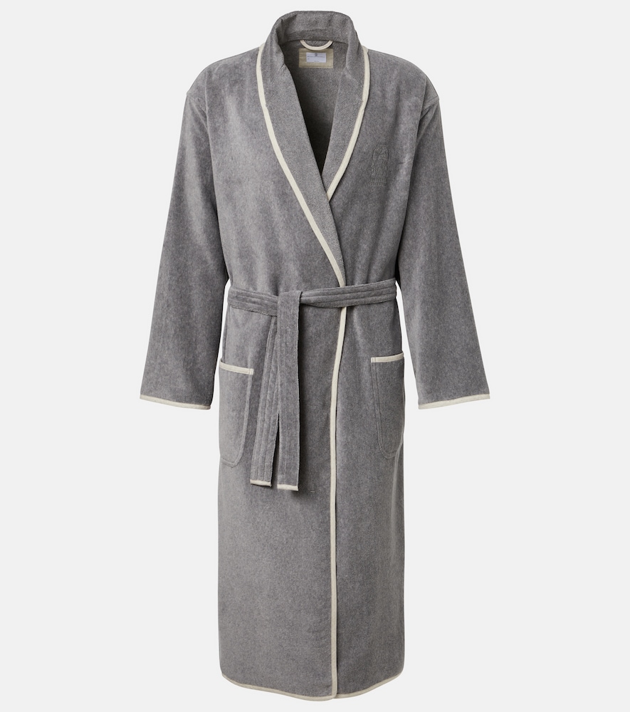 BRUNELLO CUCINELLI Brunello Cucinelli Logo linen-trimmed cotton terry bathrobe　Brunello Cucinelli ロゴ リネントリム コットンテリー バスローブ