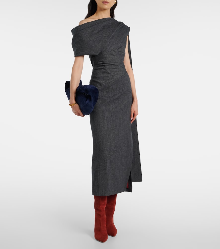 Roksanda Maite Herringbone Draped Midi Dress In Gray