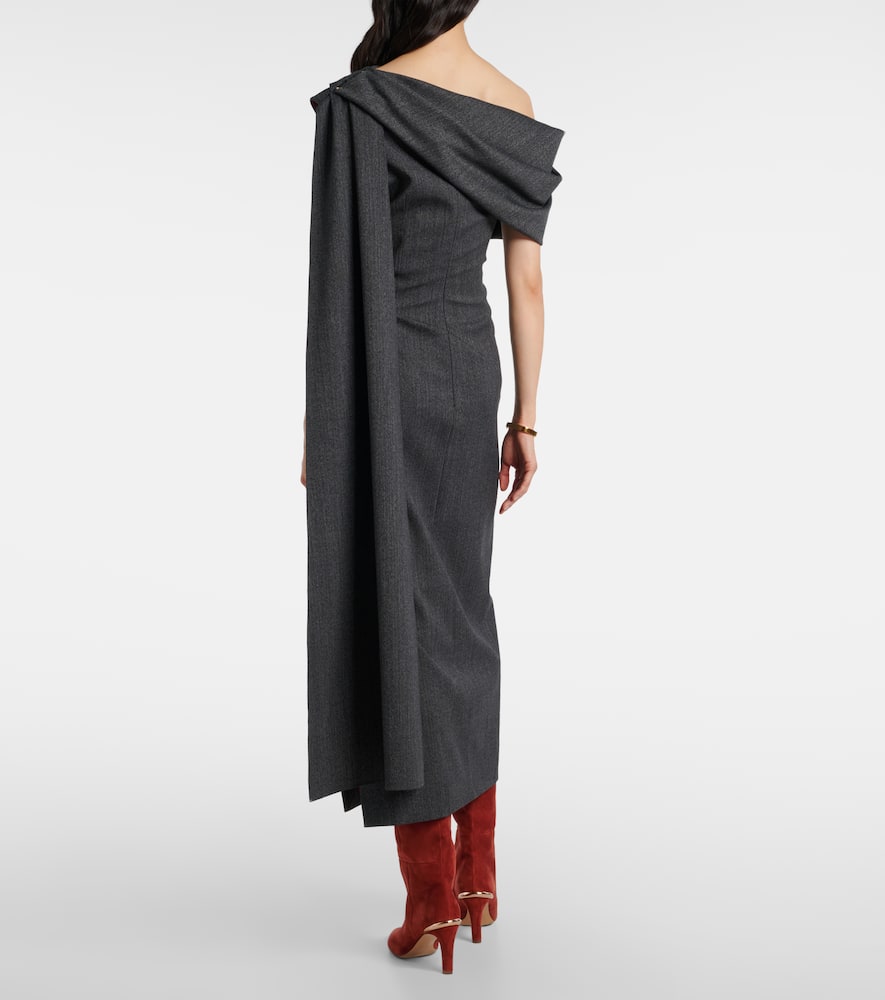 Roksanda Maite Herringbone Draped Midi Dress In Gray