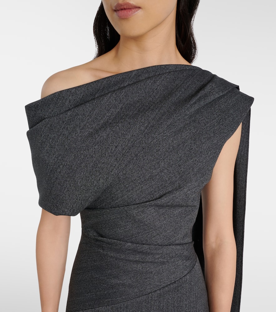 Roksanda Maite Herringbone Draped Midi Dress In Gray