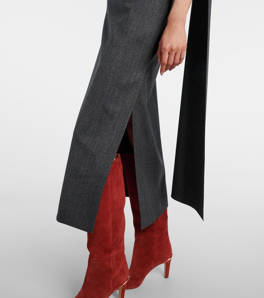 Roksanda Maite Herringbone Draped Midi Dress In Gray