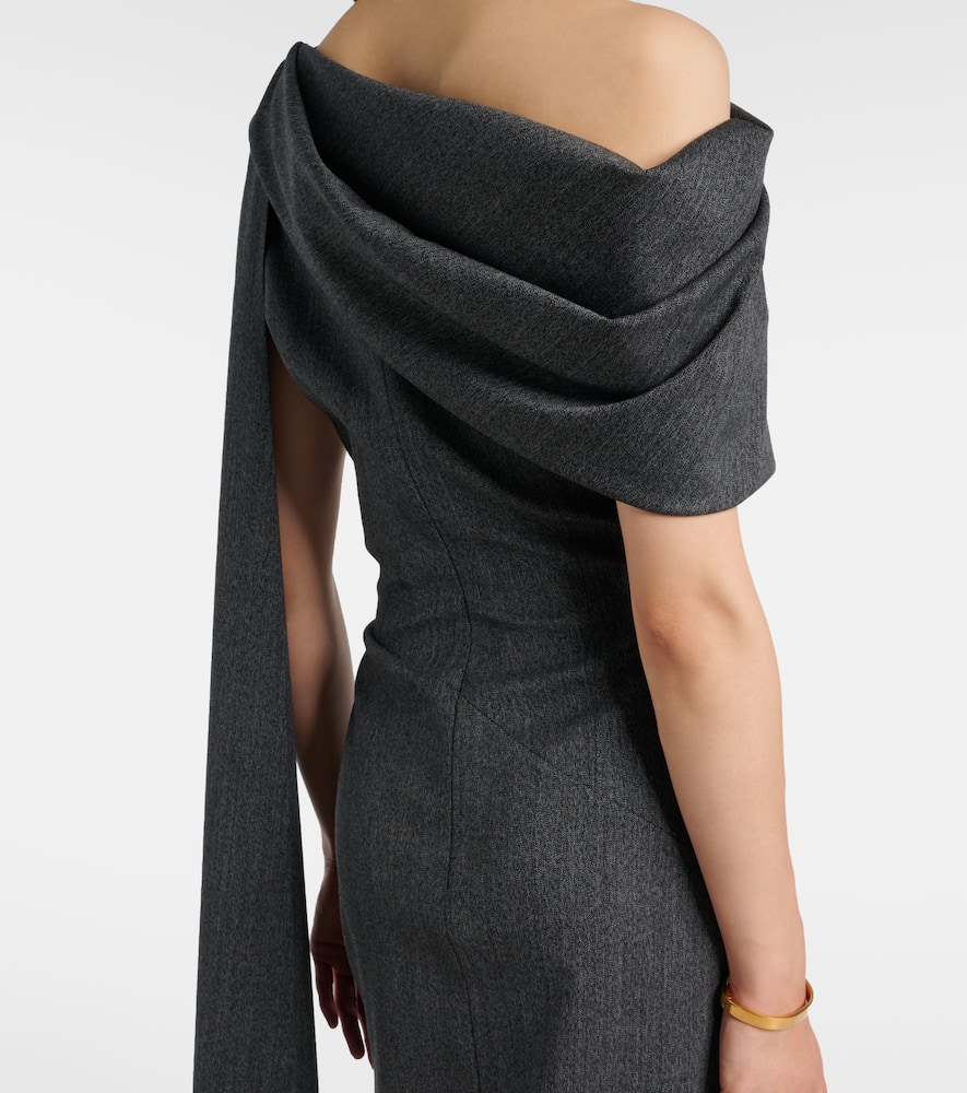 Roksanda Maite Herringbone Draped Midi Dress In Gray