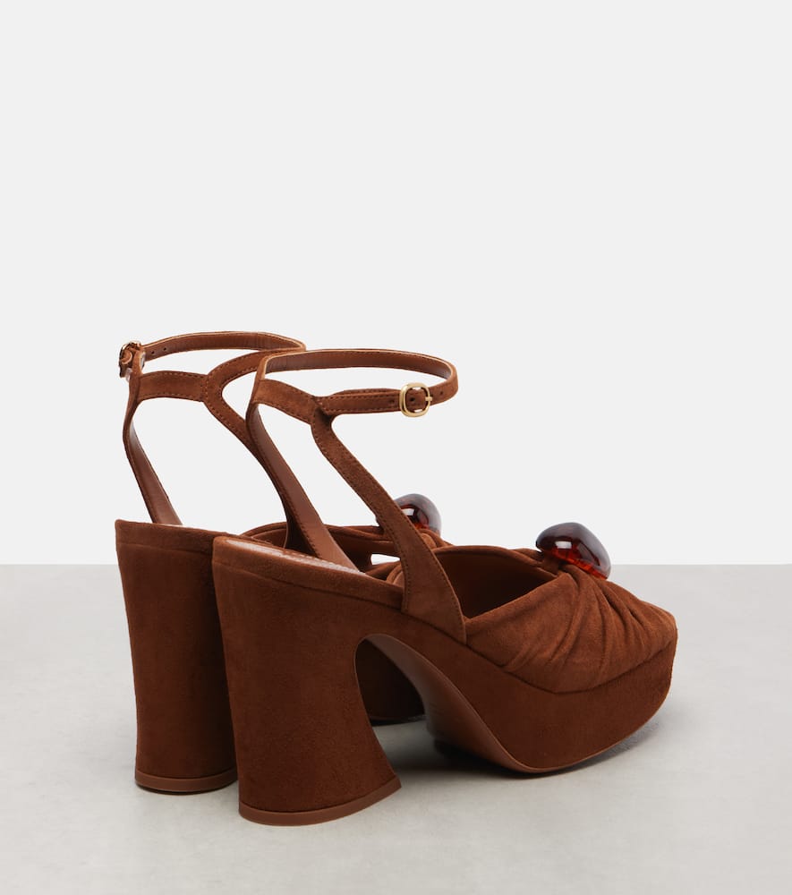 Zimmermann Gleam Embellished Gathered Suede Platform Sandals In Brown