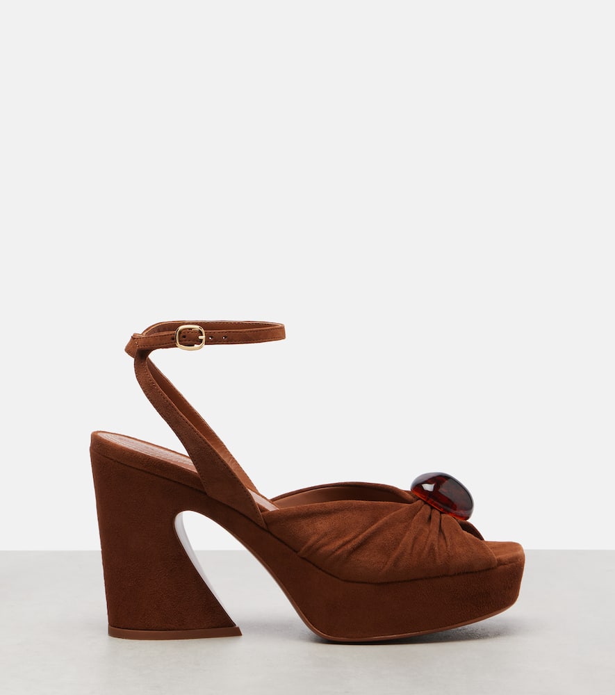 Zimmermann Gleam Embellished Gathered Suede Platform Sandals In Brown