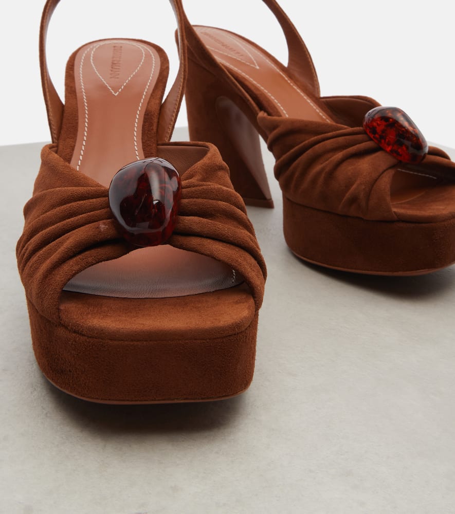 Zimmermann Gleam Embellished Gathered Suede Platform Sandals In Brown