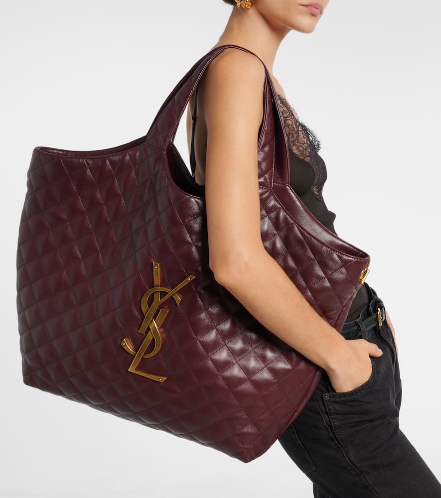 Saint Laurent Icare Maxi Leather Shopper In Burgundy