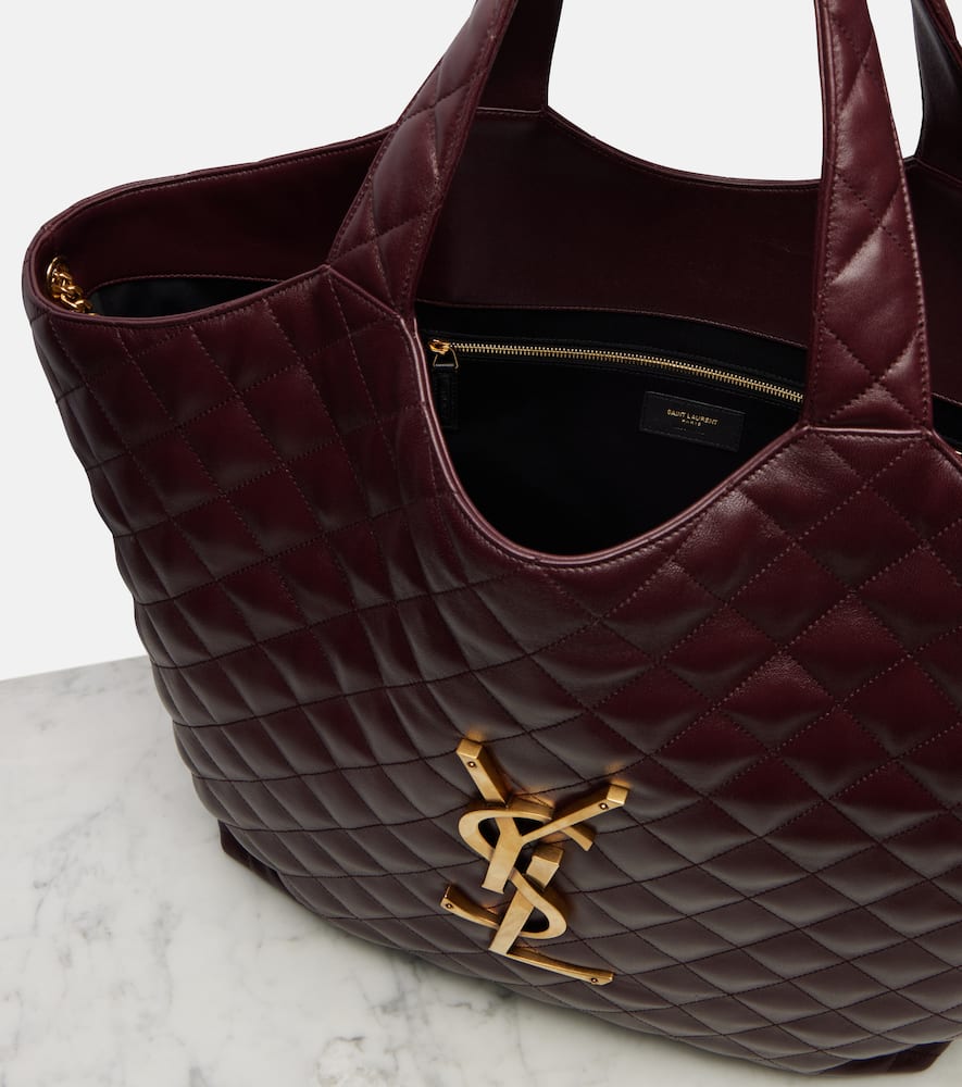Saint Laurent Icare Maxi Leather Shopper In Burgundy