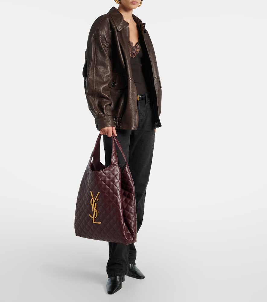Saint Laurent Icare Maxi Leather Shopper In Burgundy