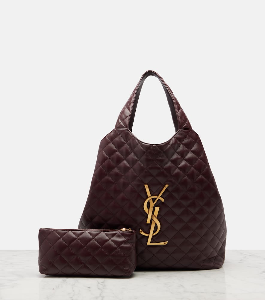 Saint Laurent Icare Maxi Leather Shopper In Burgundy