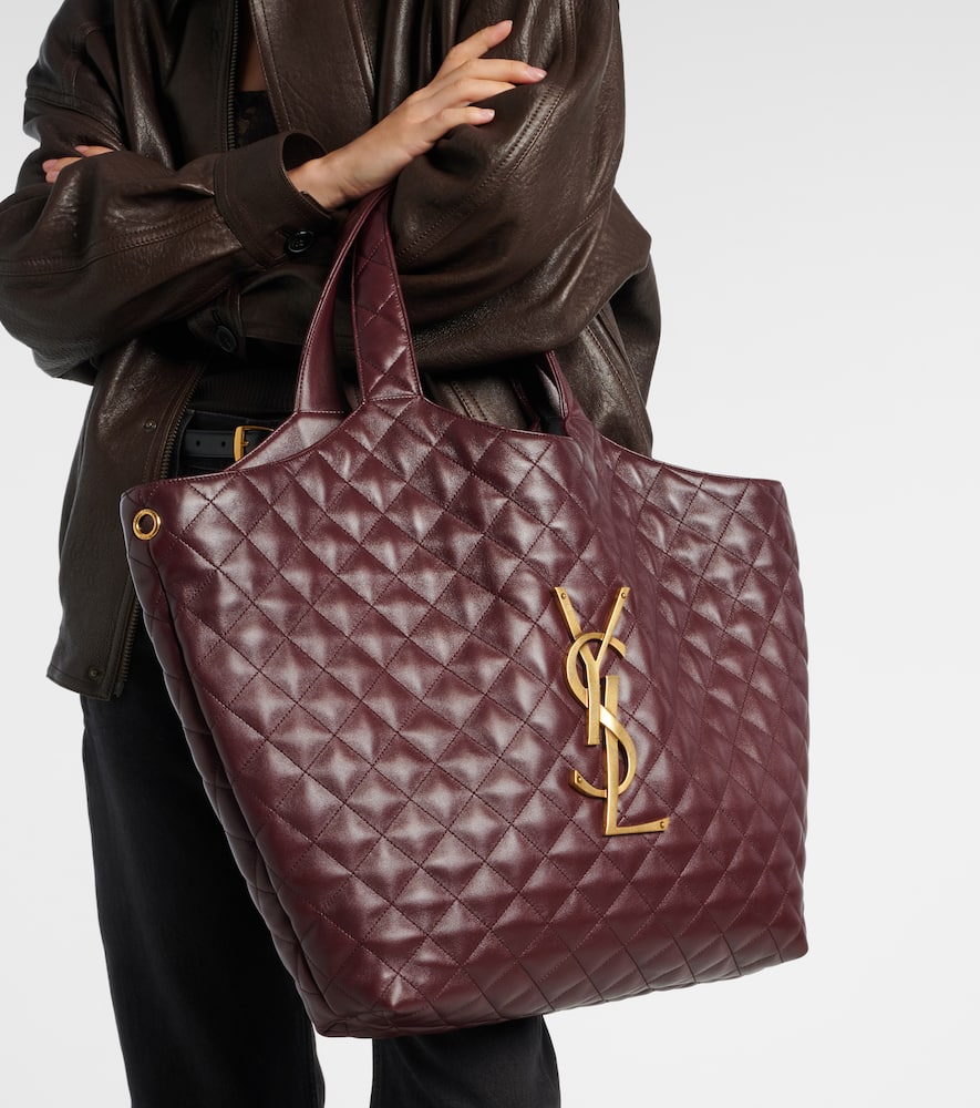 Saint Laurent Icare Maxi Leather Shopper In Burgundy