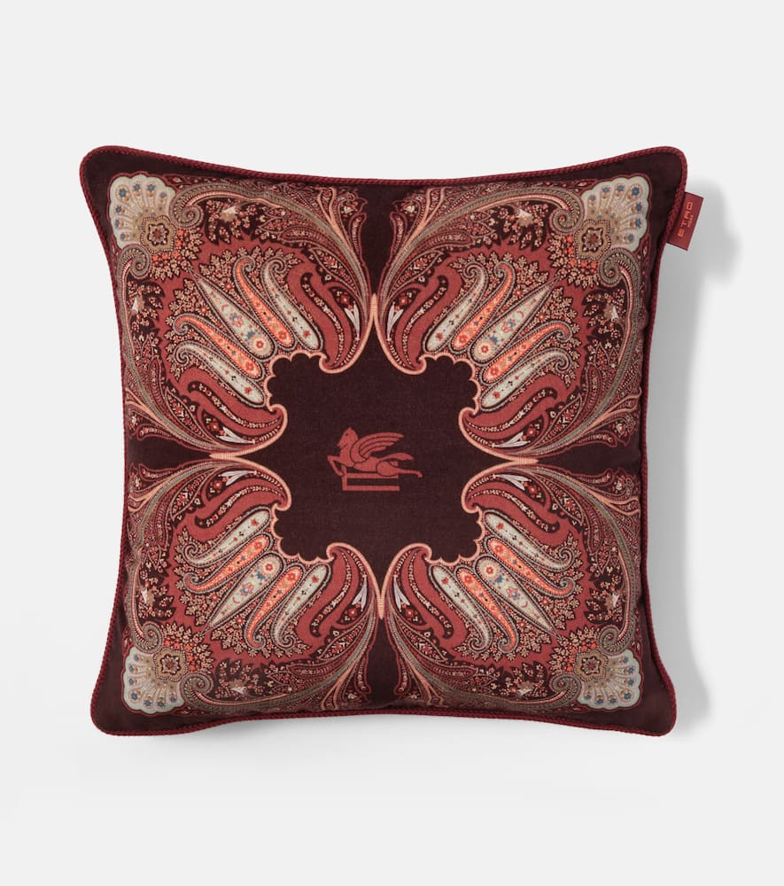 Etro Kiri Cotton Velvet Cushion In Brown