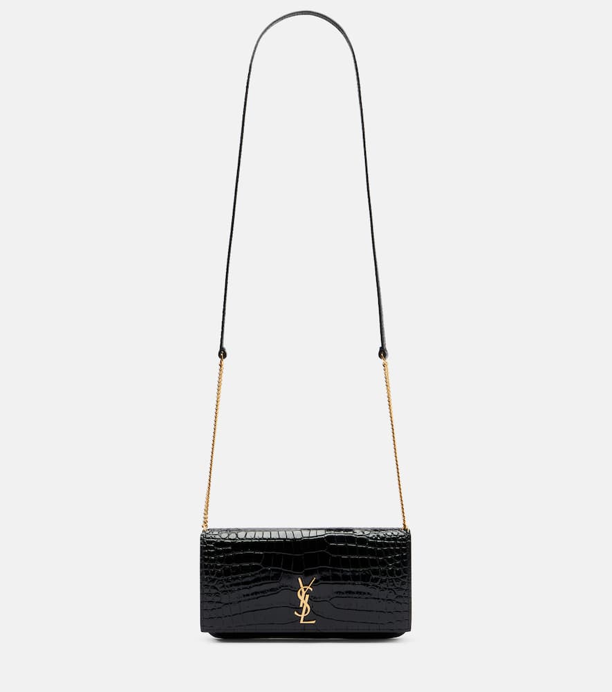 Saint Laurent Cassandre Mini Croc-effect Leather Phone Pouch In Black
